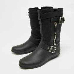 Burberry Black Claredon Rubber and Shearling Midcalf Boots Size 36 