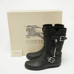 Burberry Black Claredon Rubber and Shearling Midcalf Boots Size 36 
