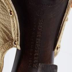 Burberry Gold Leather Peep-Toe Slingback Sandals Size 38