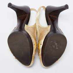Burberry Gold Leather Peep-Toe Slingback Sandals Size 38