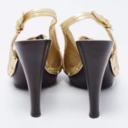 Burberry Gold Leather Peep-Toe Slingback Sandals Size 38