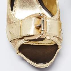Burberry Gold Leather Peep-Toe Slingback Sandals Size 38