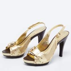 Burberry Gold Leather Peep-Toe Slingback Sandals Size 38