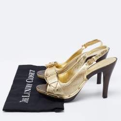 Burberry Gold Leather Peep-Toe Slingback Sandals Size 38