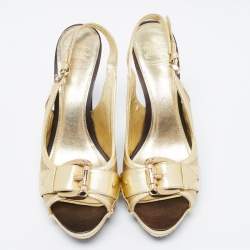 Burberry Gold Leather Peep-Toe Slingback Sandals Size 38