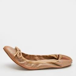 Burberry Metallic Gold Leather Bow Scrunch Ballet Flats Size 39