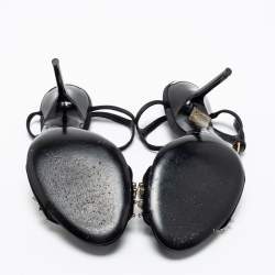 Pre Owned Burberry Black Satin Embellished T Strap Sandals Size 37