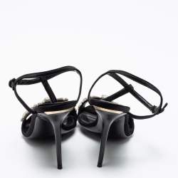 Pre Owned Burberry Black Satin Embellished T Strap Sandals Size 37