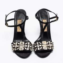 Pre Owned Burberry Black Satin Embellished T Strap Sandals Size 37