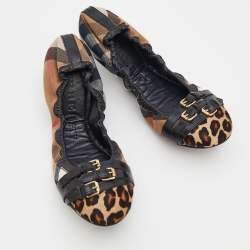 Burberry Brown House Check and Calf Hair Falcony Scrunch Ballet Flats Size 39