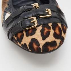 Burberry Brown House Check and Calf Hair Falcony Scrunch Ballet Flats Size 39