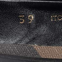 مملوكة مسبقًا حذاء باليرينا فلات بربري سكرانش كانفاس كاروهات نوفا وجلد لامع أسود/بني مقاس 39