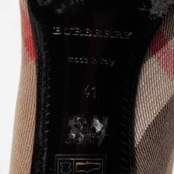Pre Owned Burberry Brown/Beige House Check Canvas and Leather Pointed Toe Buckle Pumps Size 41