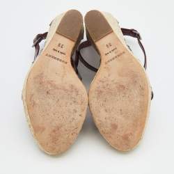 Pre Owned صندل بربري جلد عنابي لامع إسبادريل كعب روكي بحزام للكاحل مقاس 39