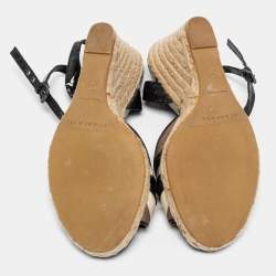 Pre Owned Burberry Tri-Color Nova Check Canvas and Patent Leather Espadrille Wedge Ankle-Strap Sandals Size 40