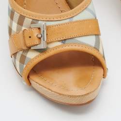 Pre Owned Burberry Beige/Light Blue PVC and Leather Mules Size 40