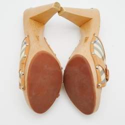 Pre Owned Burberry Beige/Light Blue PVC and Leather Mules Size 40