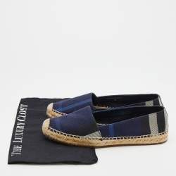 Burberry Navy Blue House Check Canvas Espadrilles Flats Size 38