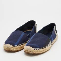 Burberry Navy Blue House Check Canvas Espadrilles Flats Size 38