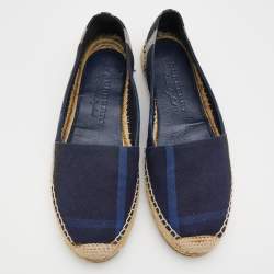 Burberry Navy Blue House Check Canvas Espadrilles Flats Size 38