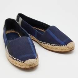 Burberry Navy Blue House Check Canvas Espadrilles Flats Size 38