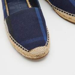 Burberry Navy Blue House Check Canvas Espadrilles Flats Size 38