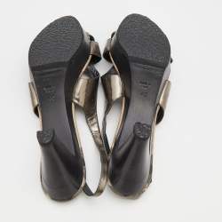 Pre Owned Burberry Dark Grey Leather Slingback Platform Sandals Size 40