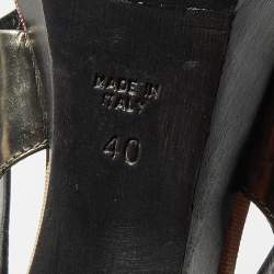 Pre Owned Burberry Dark Grey Leather Slingback Platform Sandals Size 40