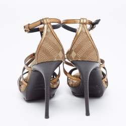 Burberry Two Tone Leather and Canvas Platform Sandals Size 36.5 