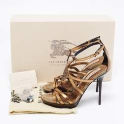 Burberry Two Tone Leather and Canvas Platform Sandals Size 36.5 