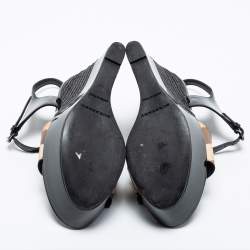 Burberry Black Nova Check Espadrille Platform Wedge Sandals Size 38