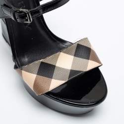Burberry Black Nova Check Espadrille Platform Wedge Sandals Size 38