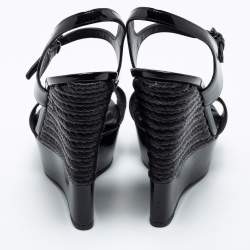 Burberry Black Nova Check Espadrille Platform Wedge Sandals Size 38