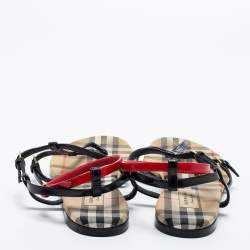 Burberry Black/Beige Nova Check Canvas and Leather Anthea Flats Sandals Size 39