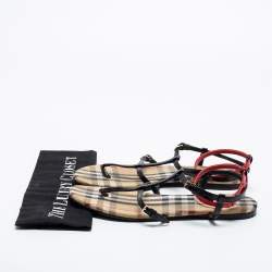 Burberry Black/Beige Nova Check Canvas and Leather Anthea Flats Sandals Size 39