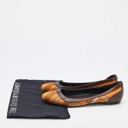 Pre Owned Burberry Brown/Orange Leather And Satin Ballet Flats Size 36
