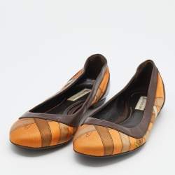 Pre Owned Burberry Brown/Orange Leather And Satin Ballet Flats Size 36