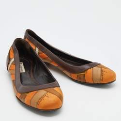 Pre Owned Burberry Brown/Orange Leather And Satin Ballet Flats Size 36