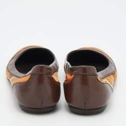 Pre Owned Burberry Brown/Orange Leather And Satin Ballet Flats Size 36