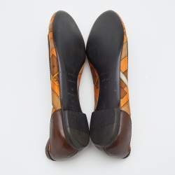 Pre Owned Burberry Brown/Orange Leather And Satin Ballet Flats Size 36