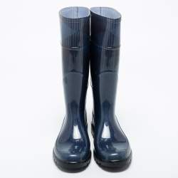 Pre Owned Burberry Navy Blue Rubber Rain Boots Size 37