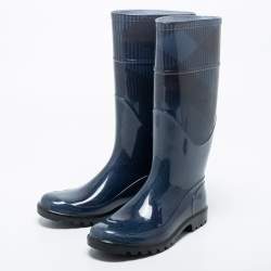 Pre Owned Burberry Navy Blue Rubber Rain Boots Size 37