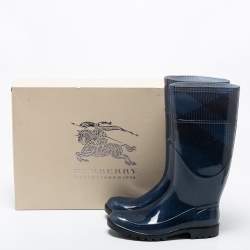 Pre Owned Burberry Navy Blue Rubber Rain Boots Size 37