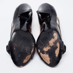 Pre Owned Burberry Black/Beige Nova Check Coated Canvas and Leather Buckle Peep Toe Pumps Size 39