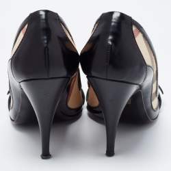 Pre Owned Burberry Black/Beige Nova Check Coated Canvas and Leather Buckle Peep Toe Pumps Size 39