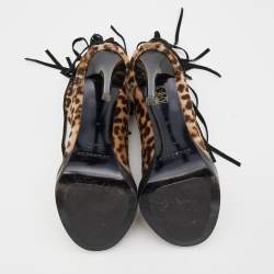 Burberry Beige/Brown Leopard Print Calf Hair Fringe Ankle Boots Size 37