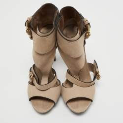 Pre Owned Burberry Beige Nubuck Leather Platform Ankle Cuff Sandals  Size 38