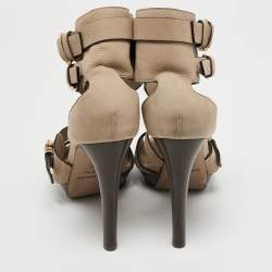 Pre Owned Burberry Beige Nubuck Leather Platform Ankle Cuff Sandals  Size 38