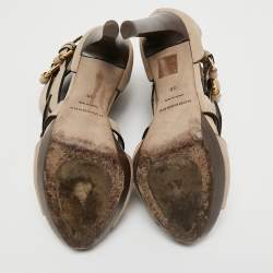 Pre Owned Burberry Beige Nubuck Leather Platform Ankle Cuff Sandals  Size 38