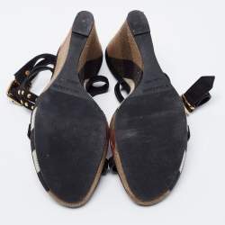 Burberry Black Leather Studded Platform Wedge Sandals Size 40